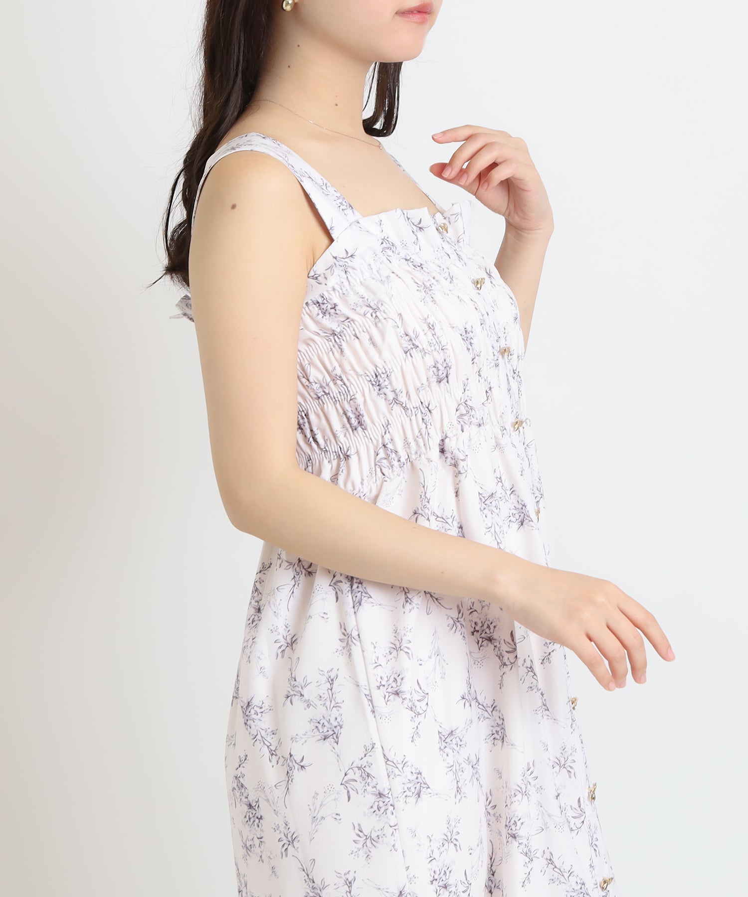 NEW】裾レースリボンボタンシャーリングキャミワンピース