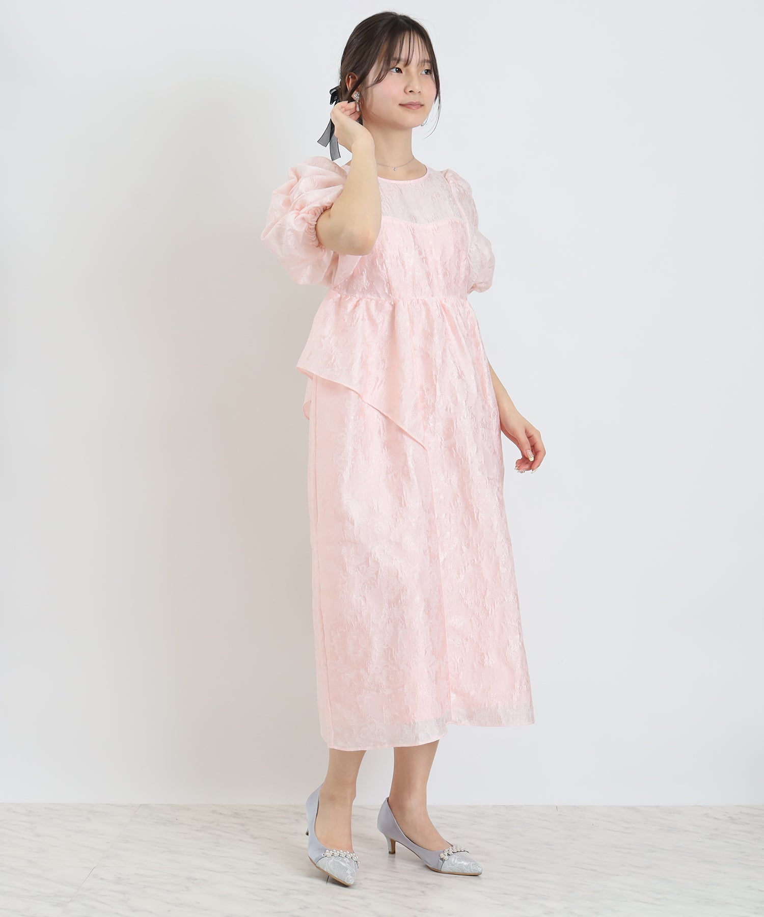 バルーンスリーブジャガードドレス