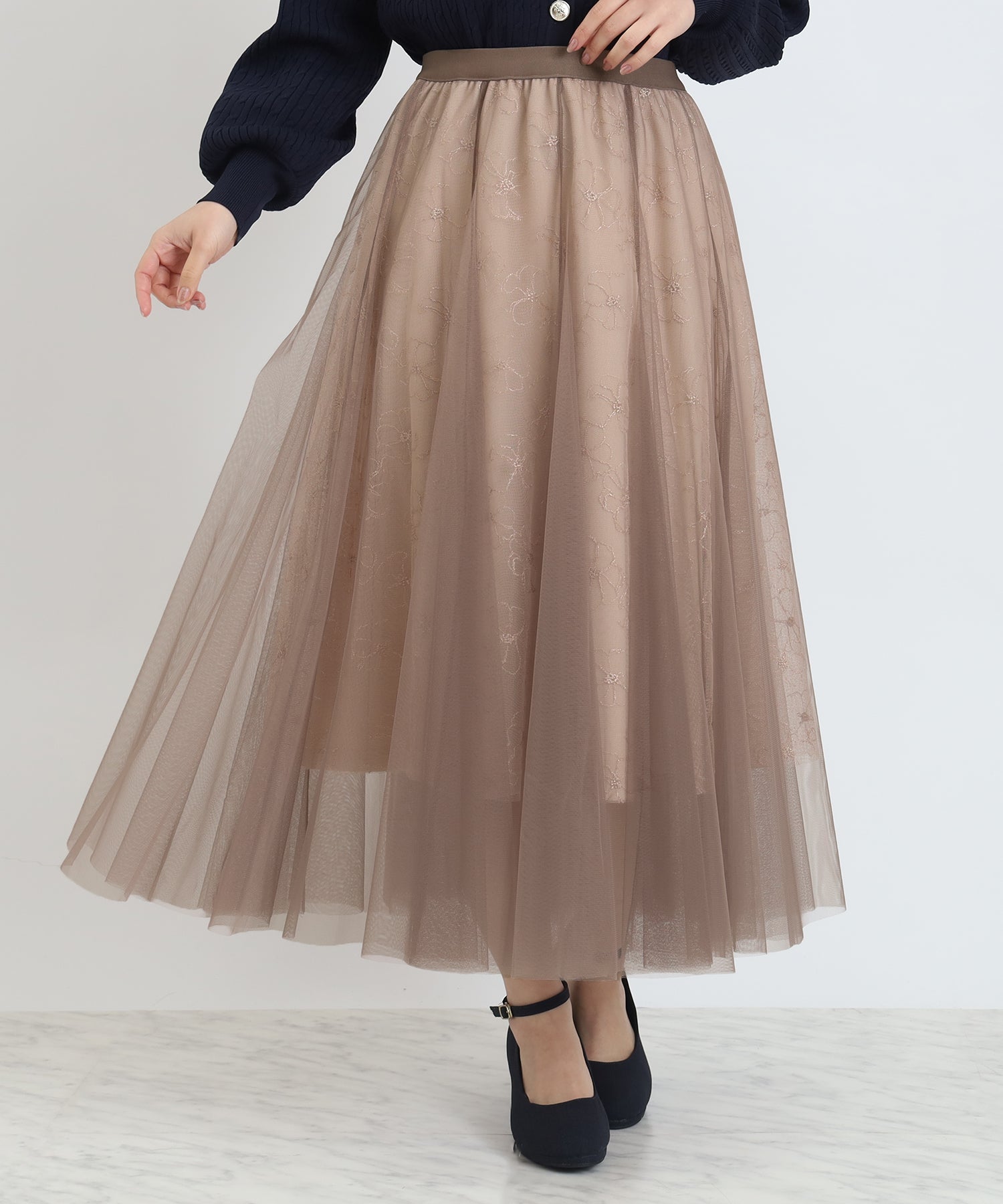 フラワーレースラメチュールスカート