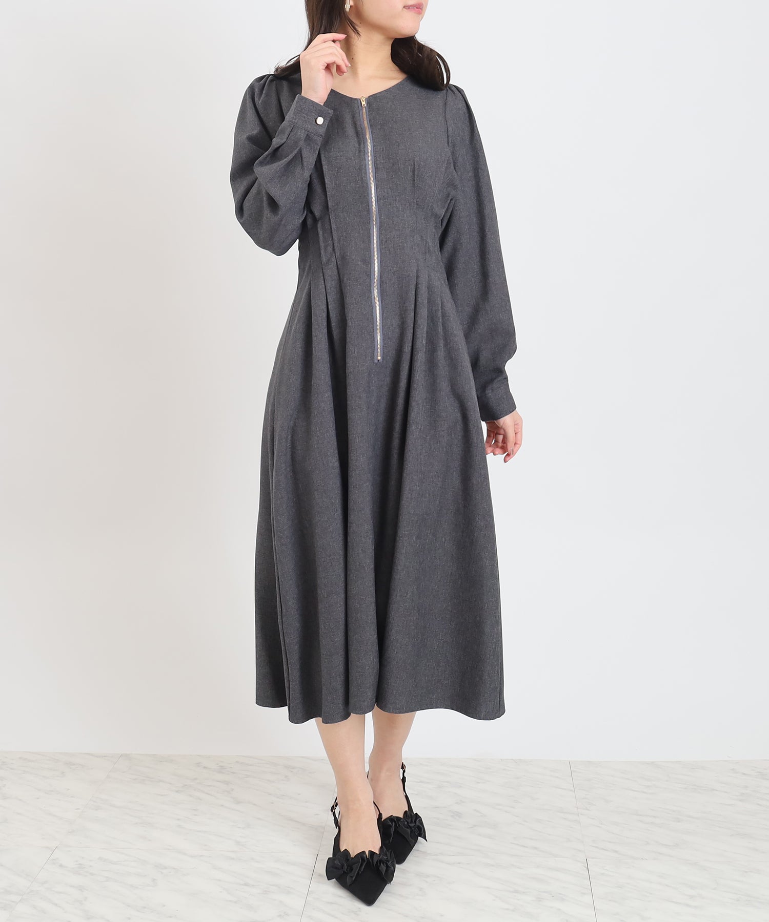 ワンピース 24AW ARTS&SCIENCE gather dress/dark gray 24AW ARTS&SCIENCE gather dress/dark gray