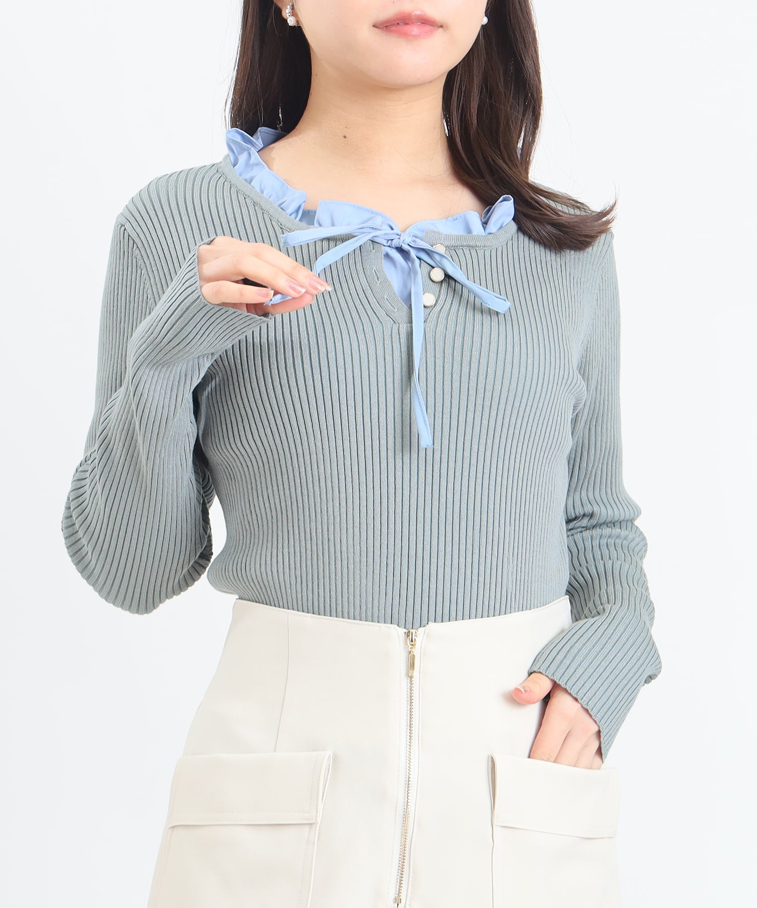 イミテーションフリルリブニット