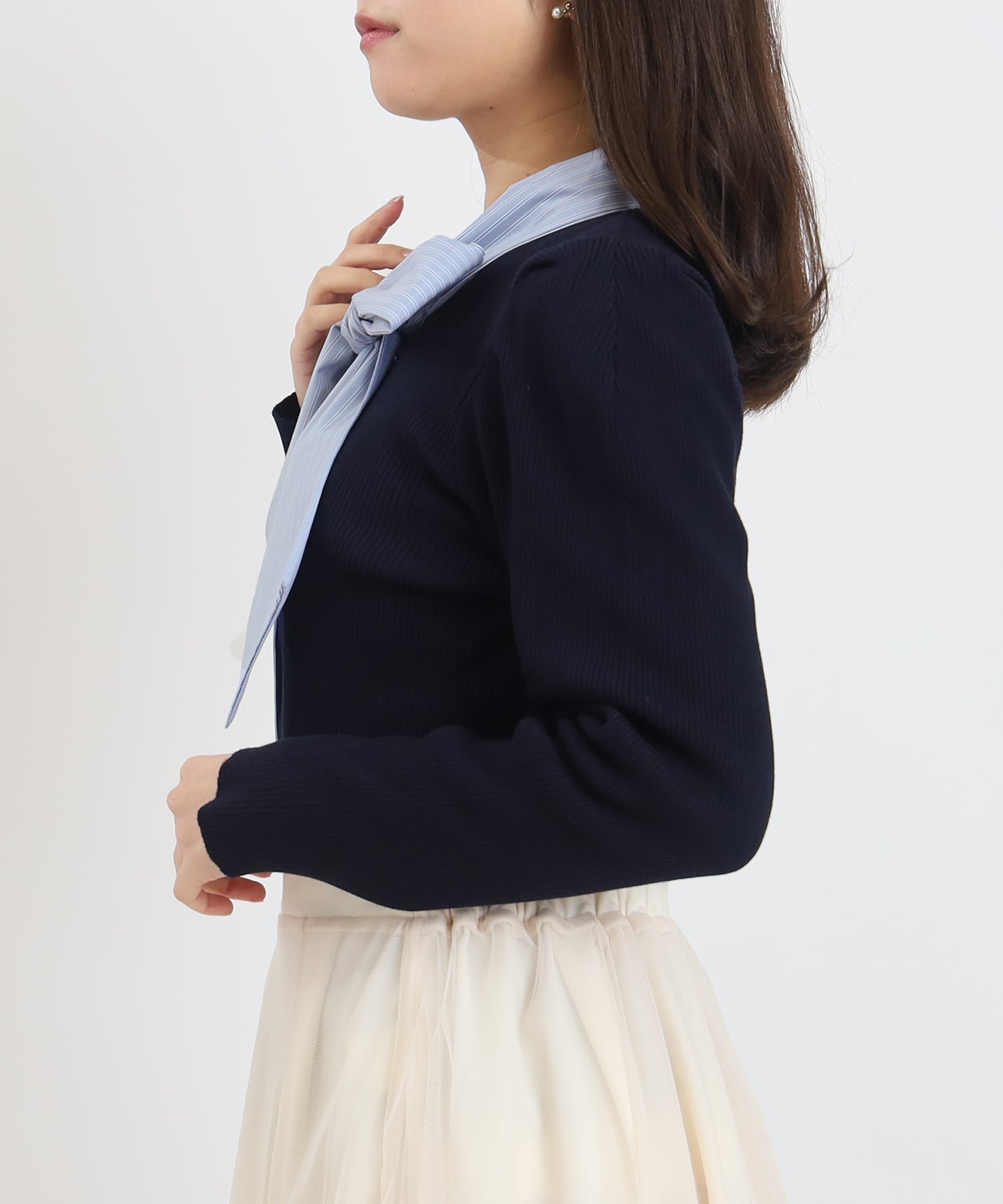 ネイビー×ストライプ　model:156cm  着用サイズ：M