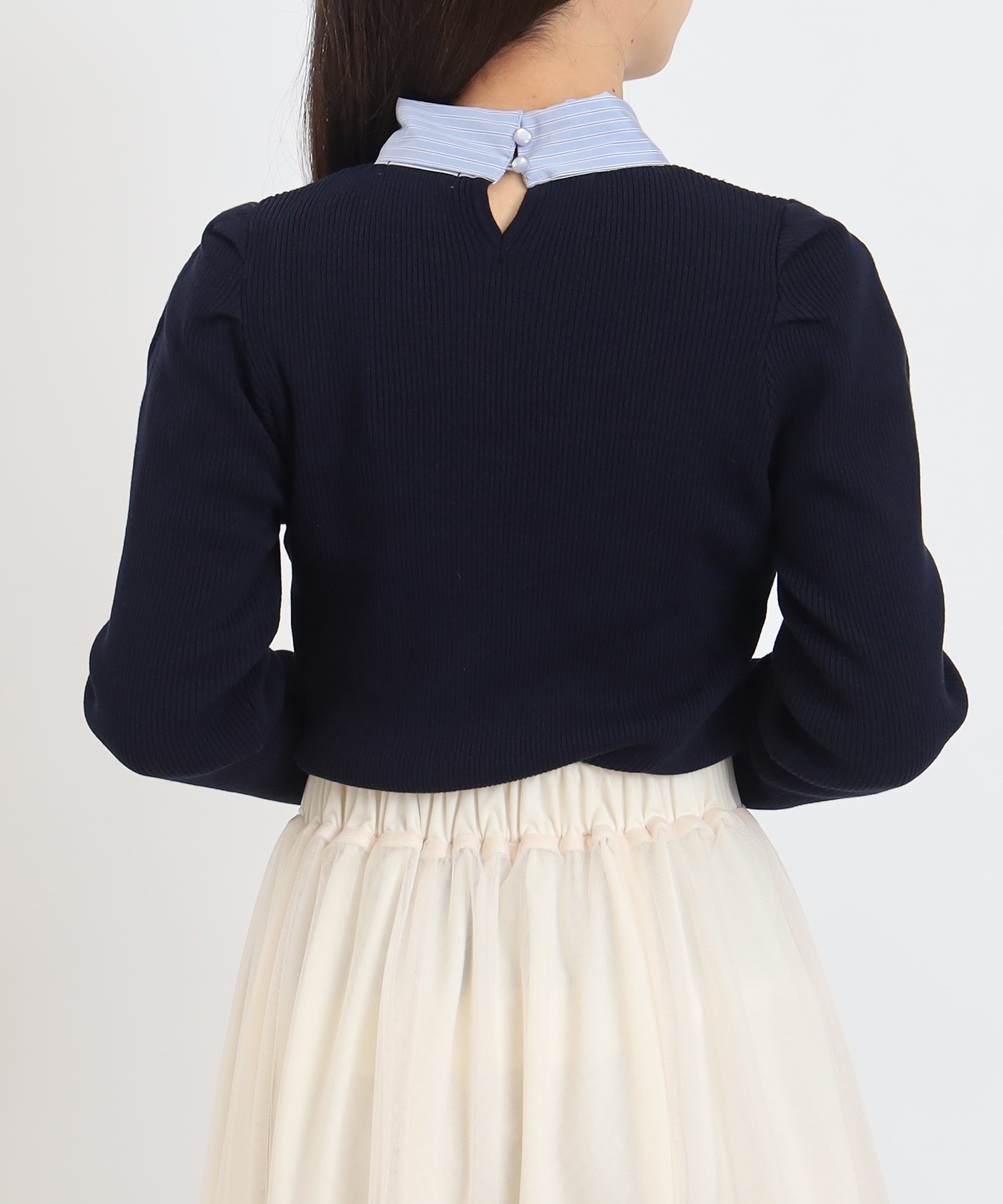 ネイビー×ストライプ　model:156cm  着用サイズ：M