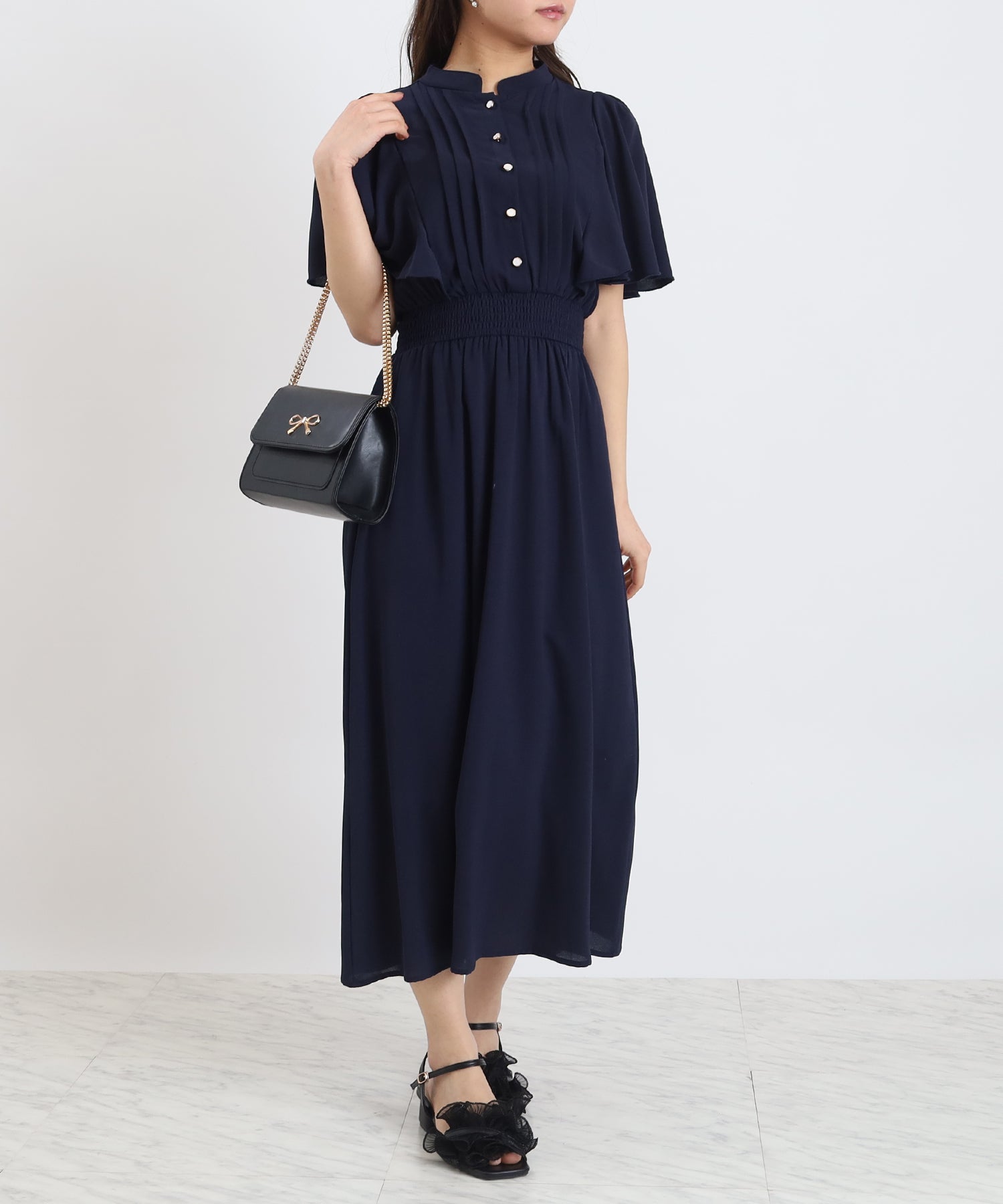 ピンタックフレアスリーブワンピース