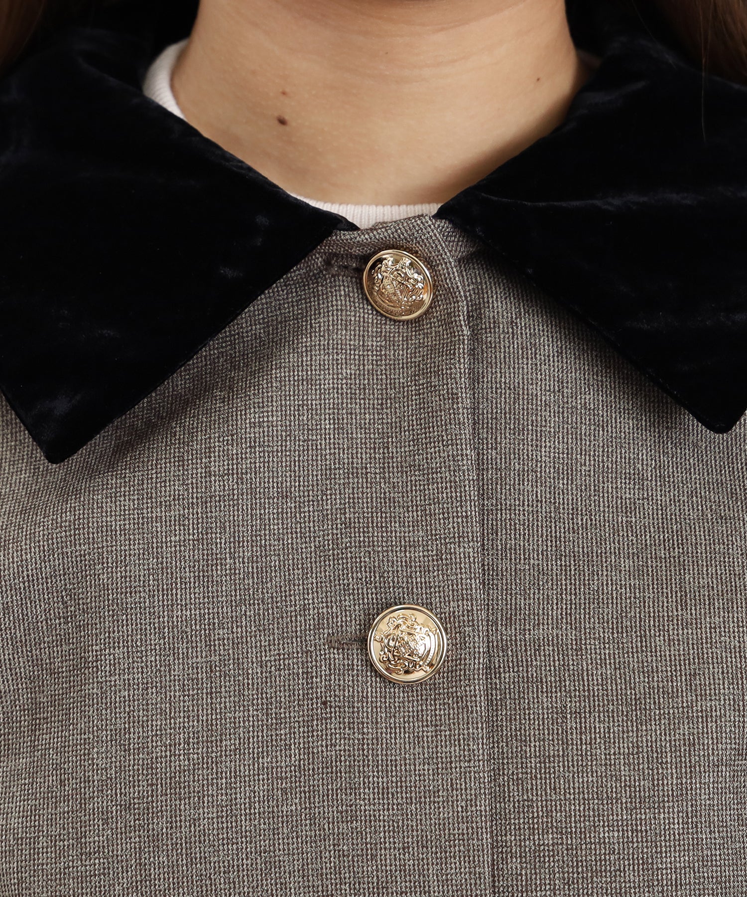 2WAYベロアカラーショートジャケット(千鳥格子柄・ドット柄)