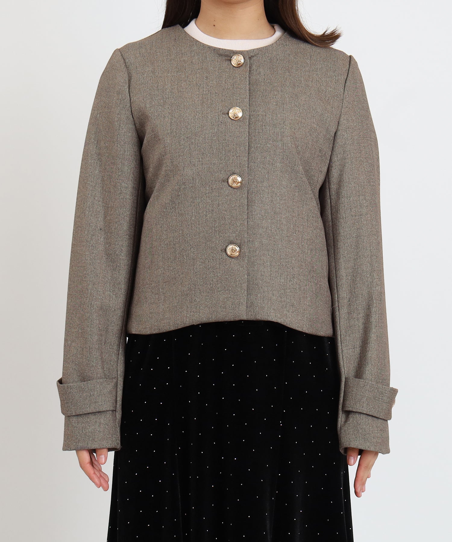 【6万円】Diagram イタリアベロア　ドットデザインジャケット 2WAYベロアカラーショートジャケット(千鳥格子柄・ドット柄)