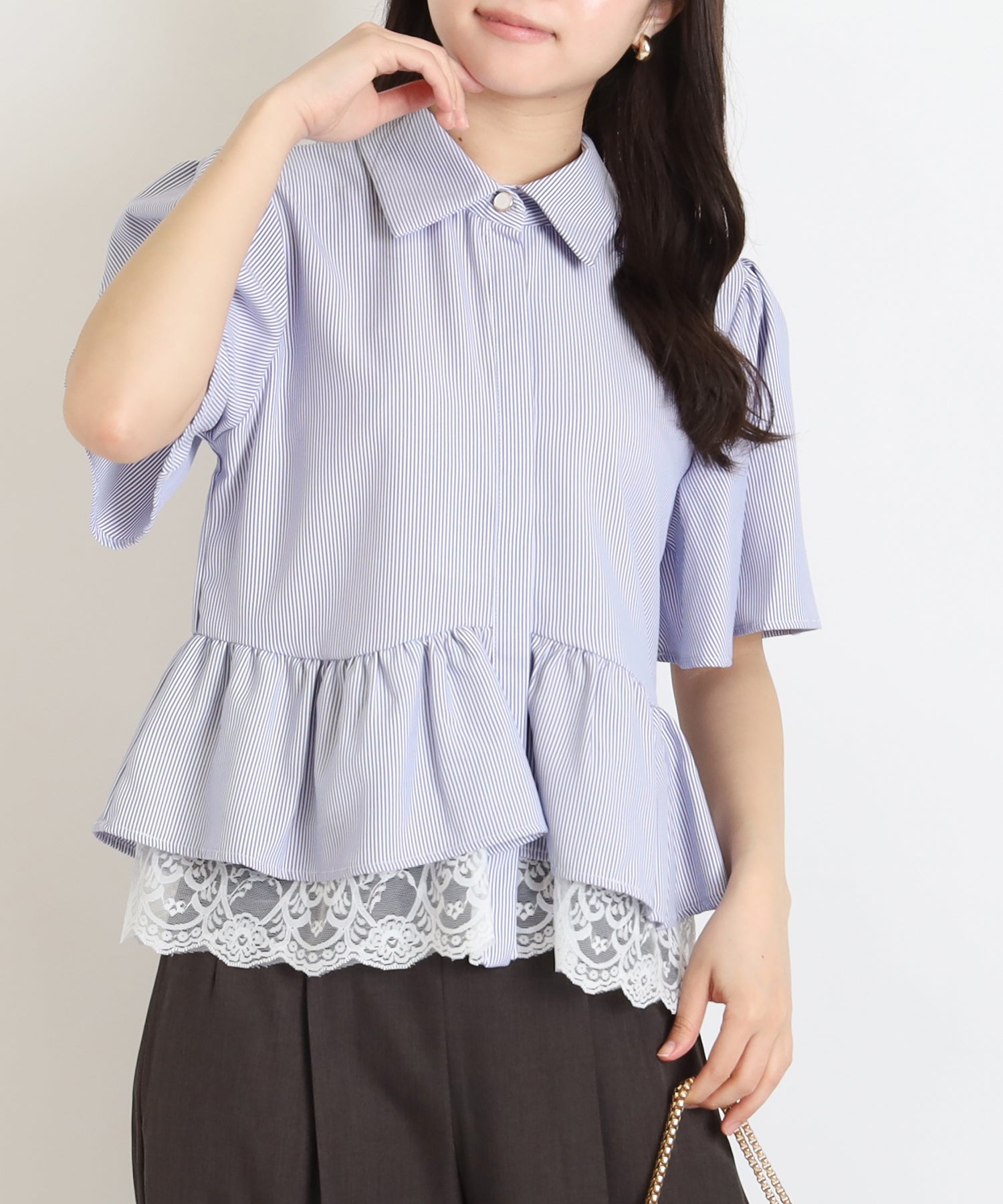 ホワイト×ブルー　model:156cm  着用サイズ：M