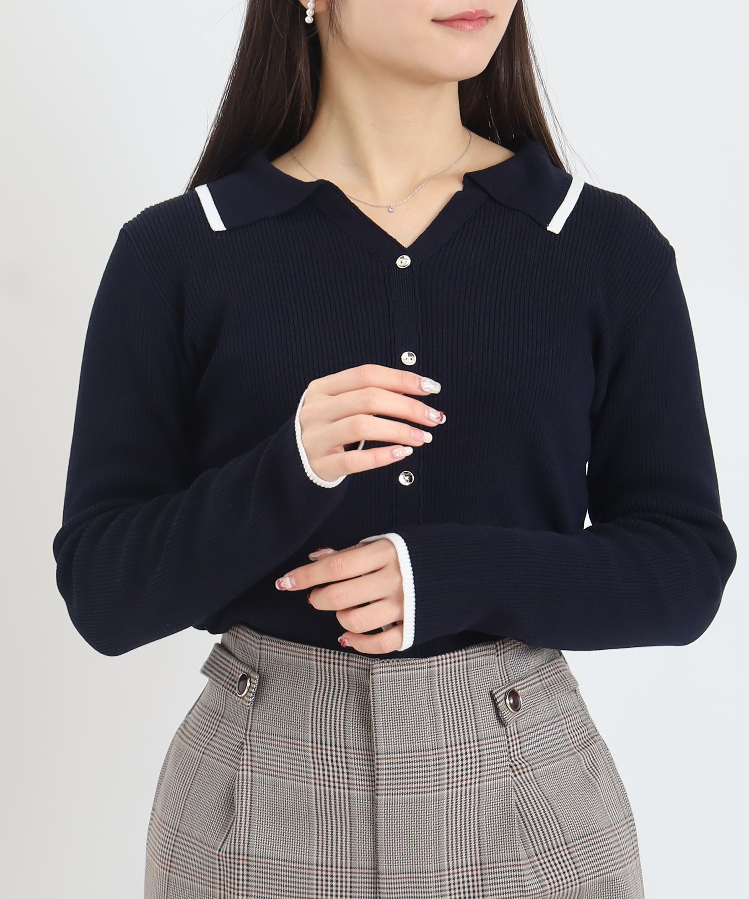 300日着られるニット】スキッパーポロリブニット