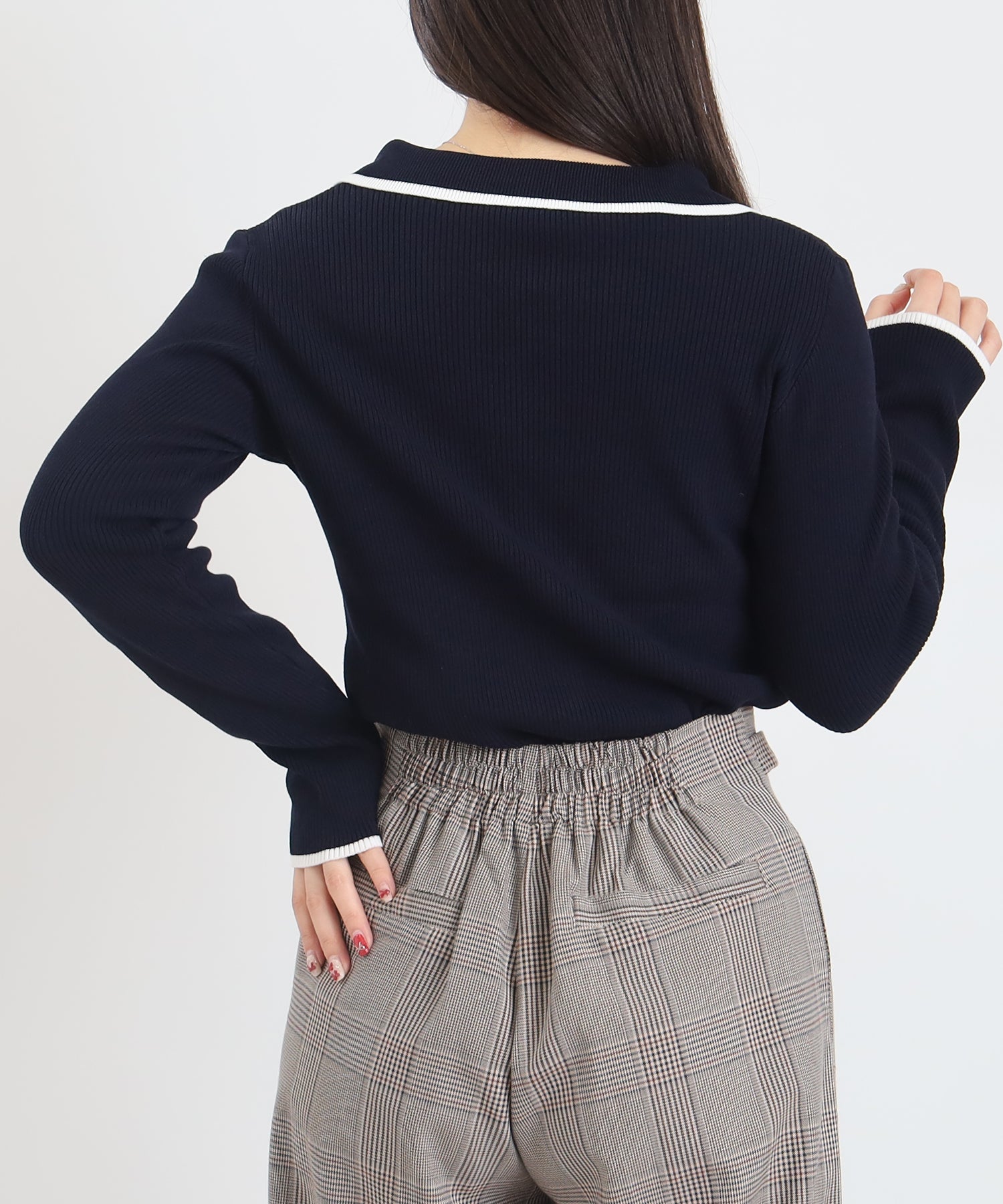 300日着られるニット】スキッパーポロリブニット