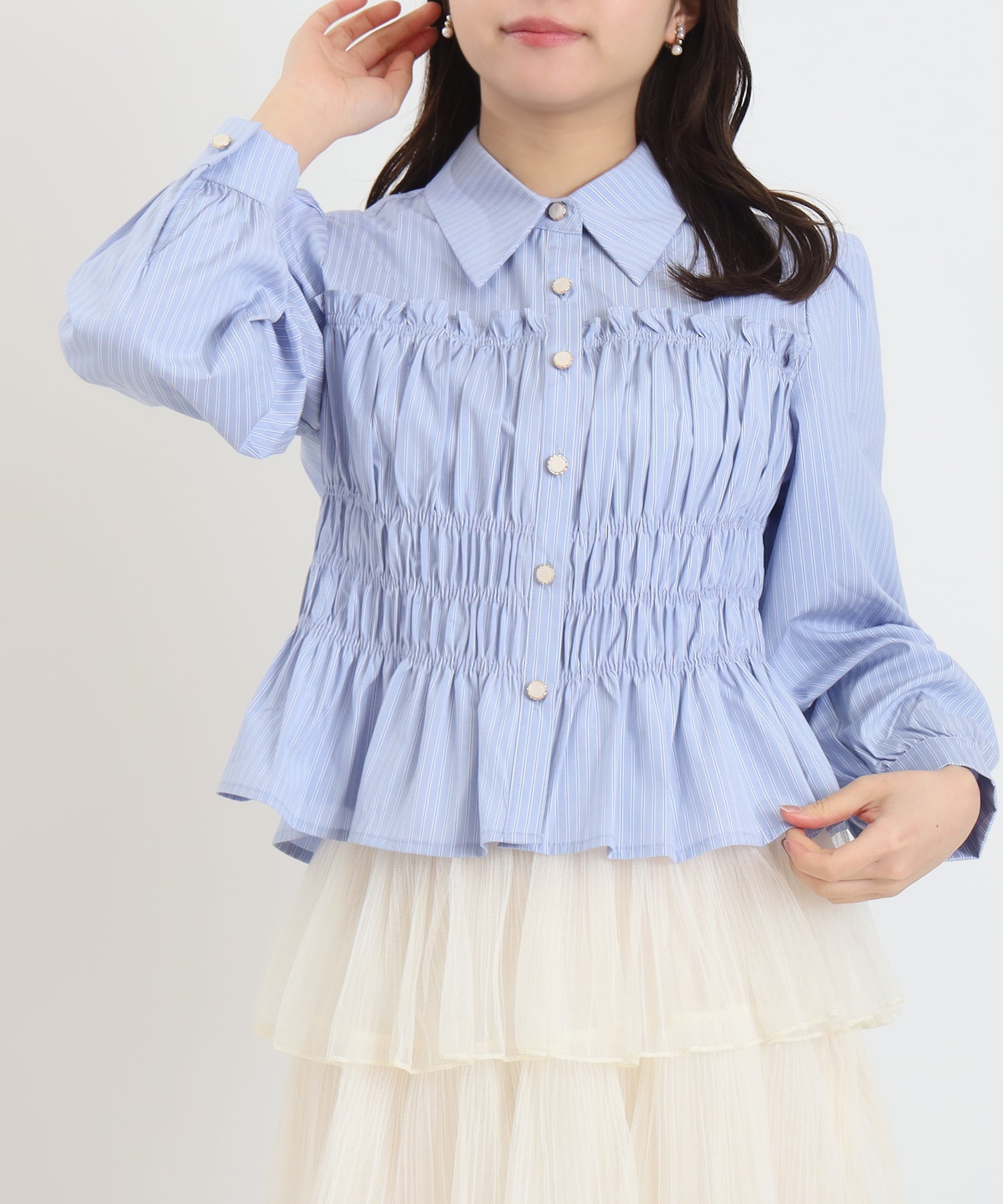 シャーリングクロップドシャツ