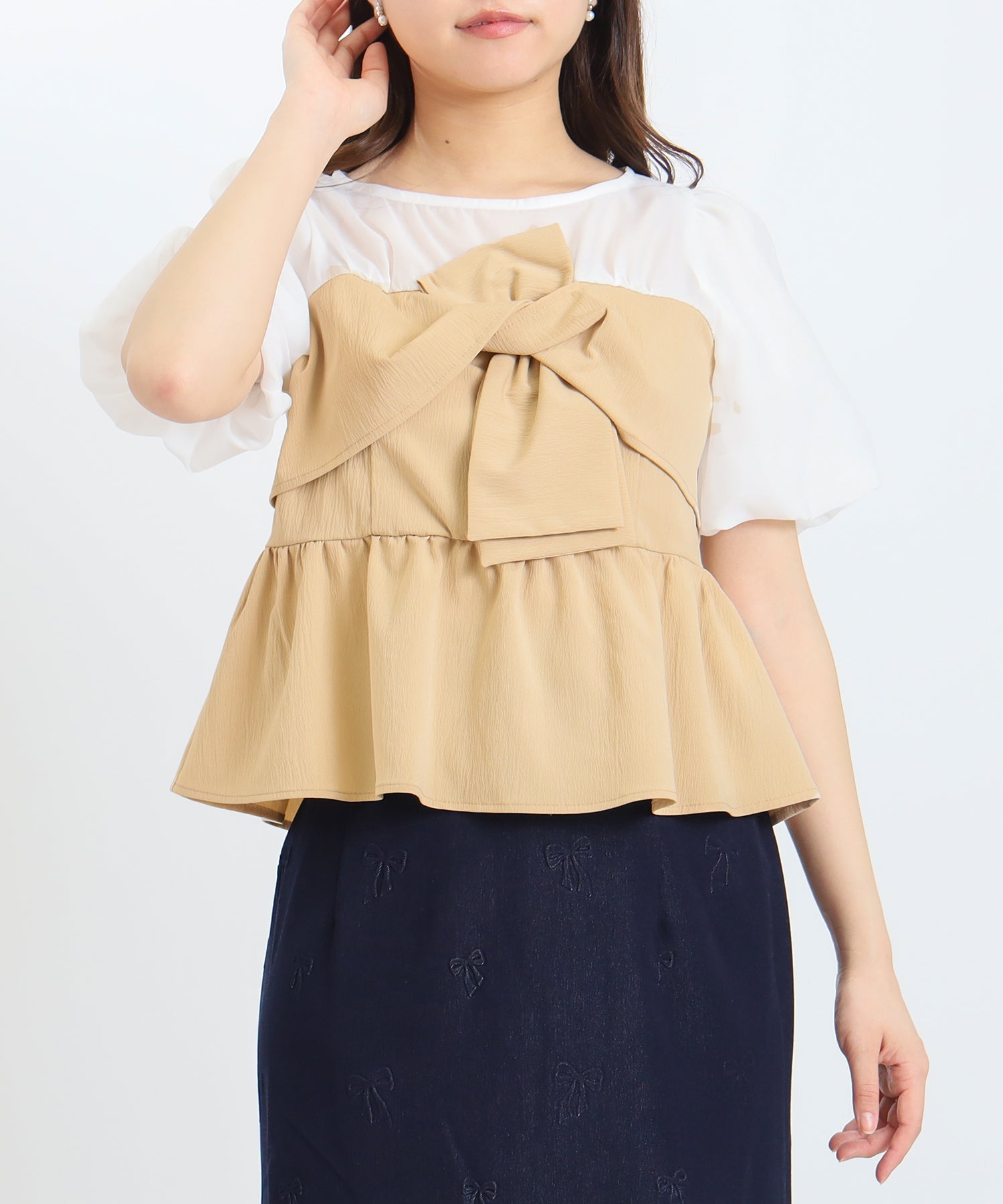 ベージュ　model：156cm　着用サイズ：M