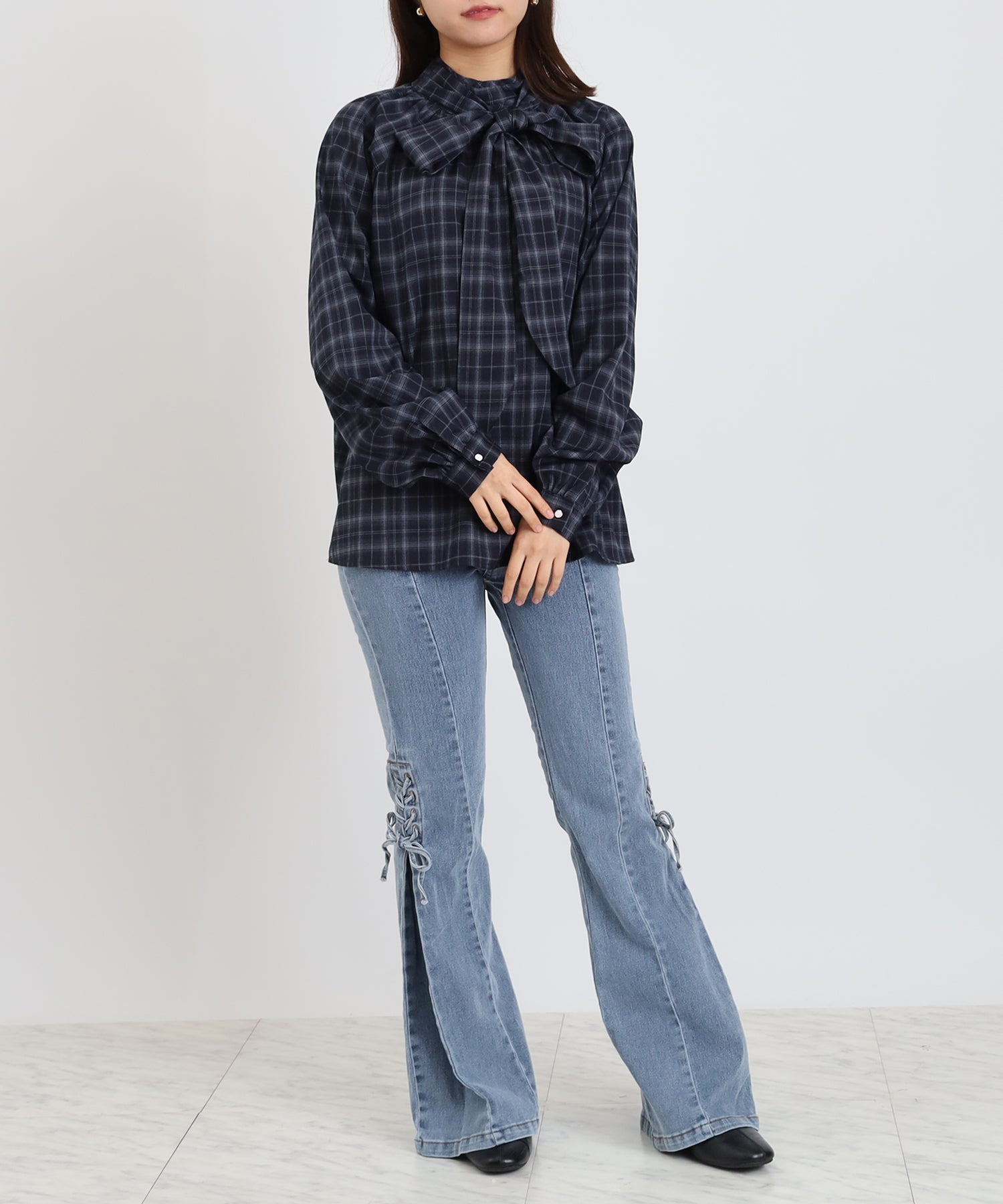 ネイビー(チェック)　model：156　着用サイズ：M