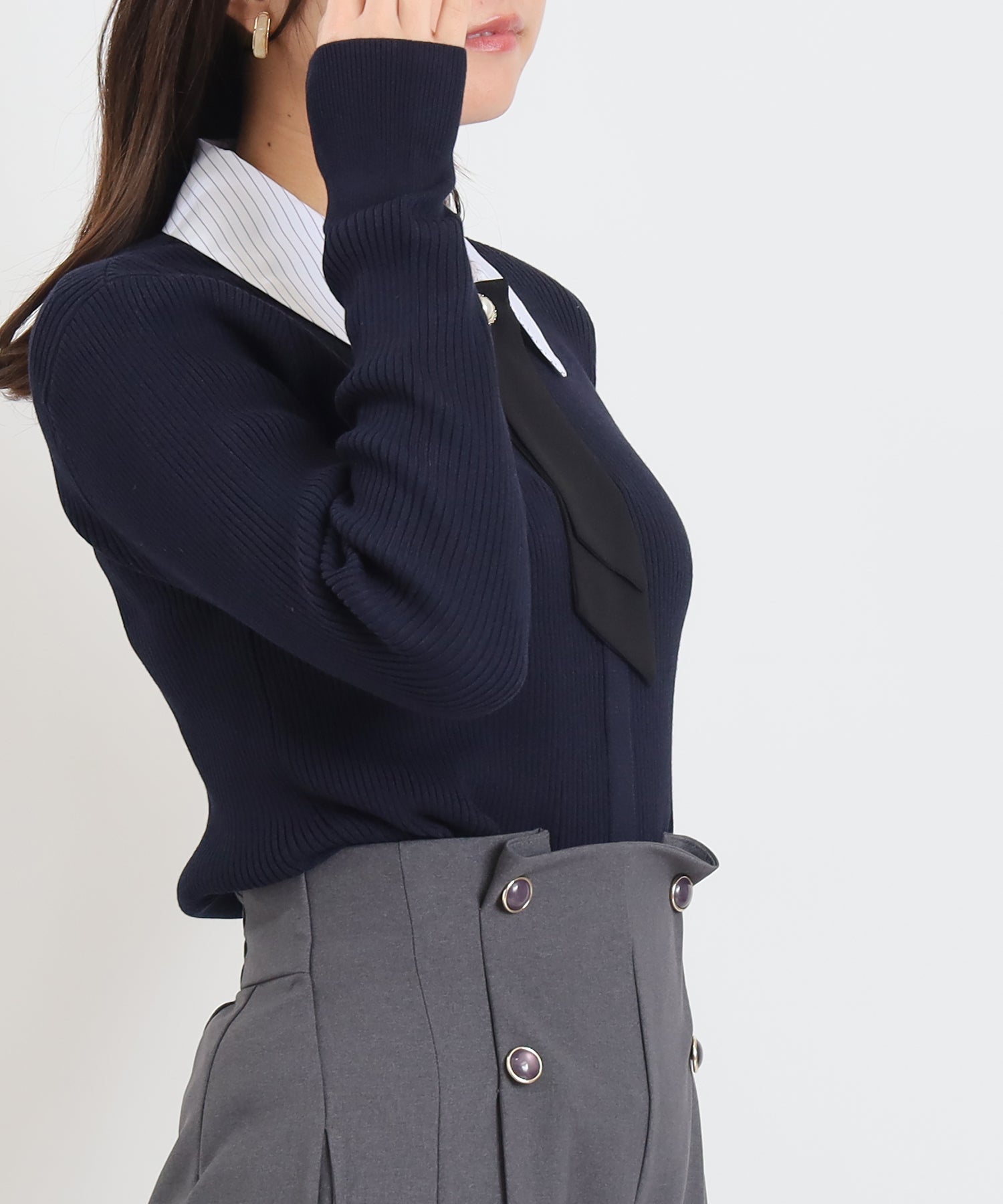 ネイビー(襟ホワイト×ブルー)　model：156cm 着用サイズ：M