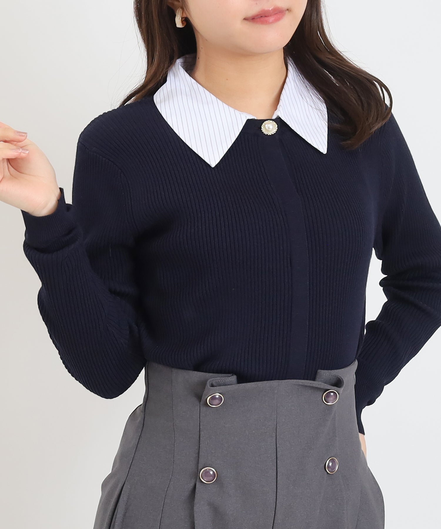 ネイビー(襟ホワイト×ブルー)　model：156cm 着用サイズ：M