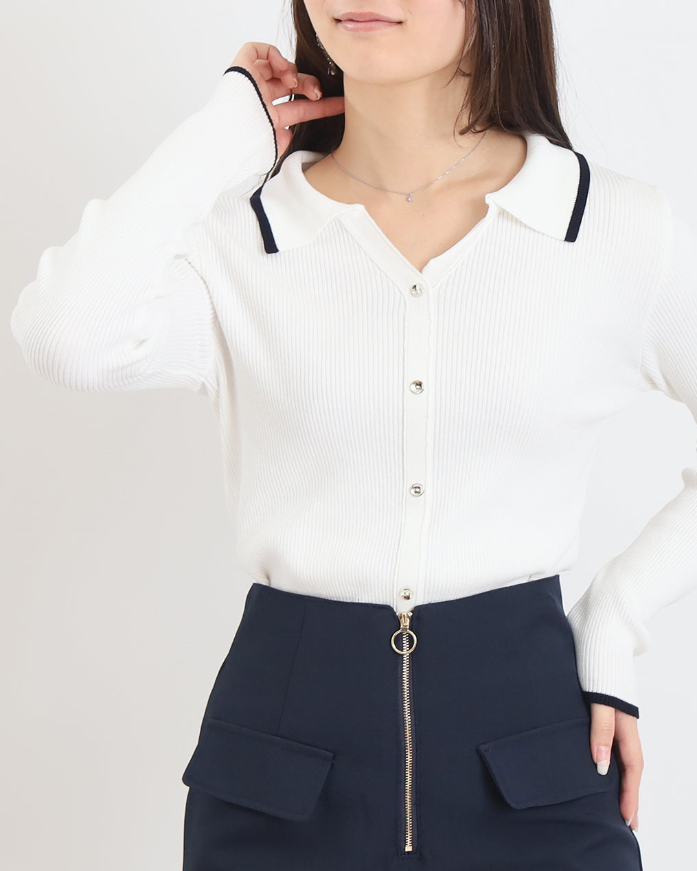 300日着られるニット】スキッパーポロリブニット