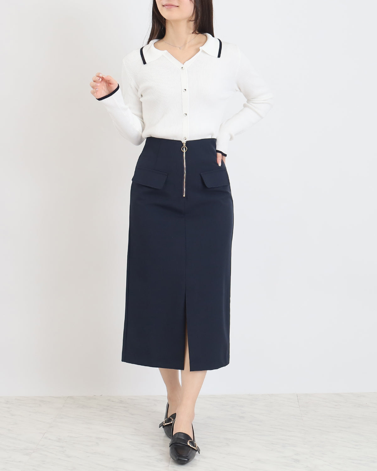 300日着られるニット】スキッパーポロリブニット