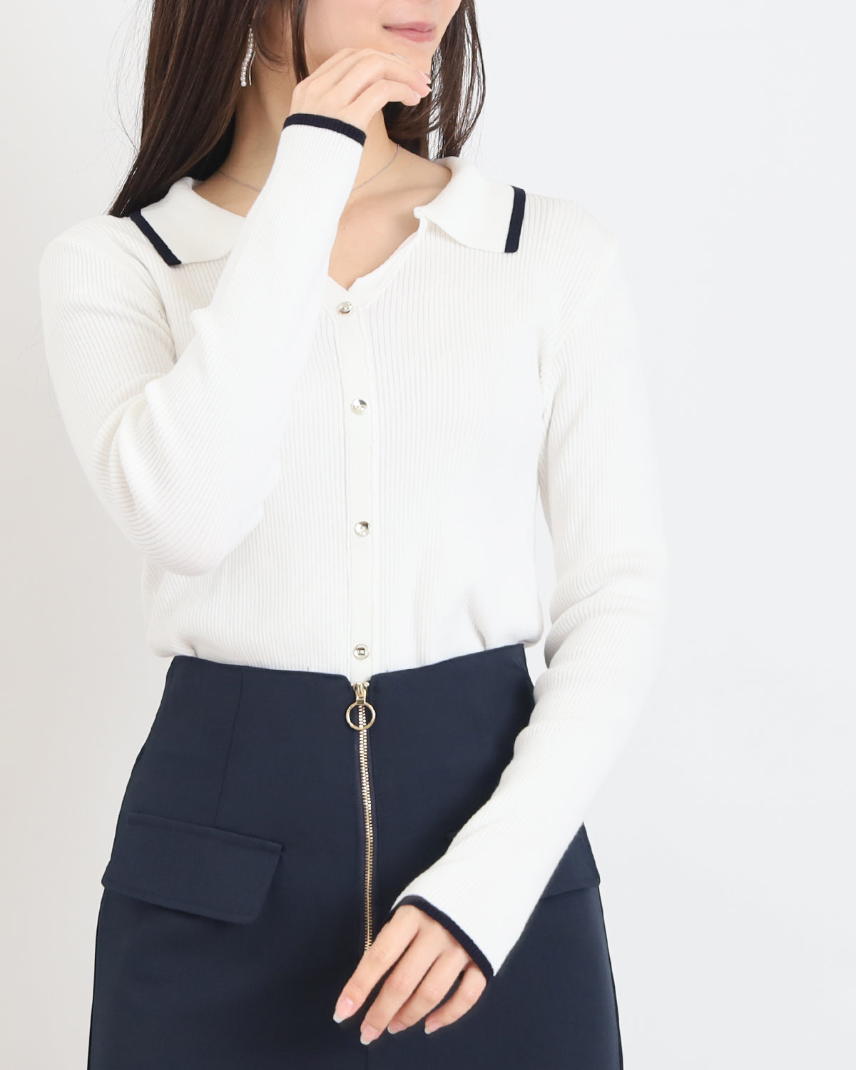 300日着られるニット】スキッパーポロリブニット