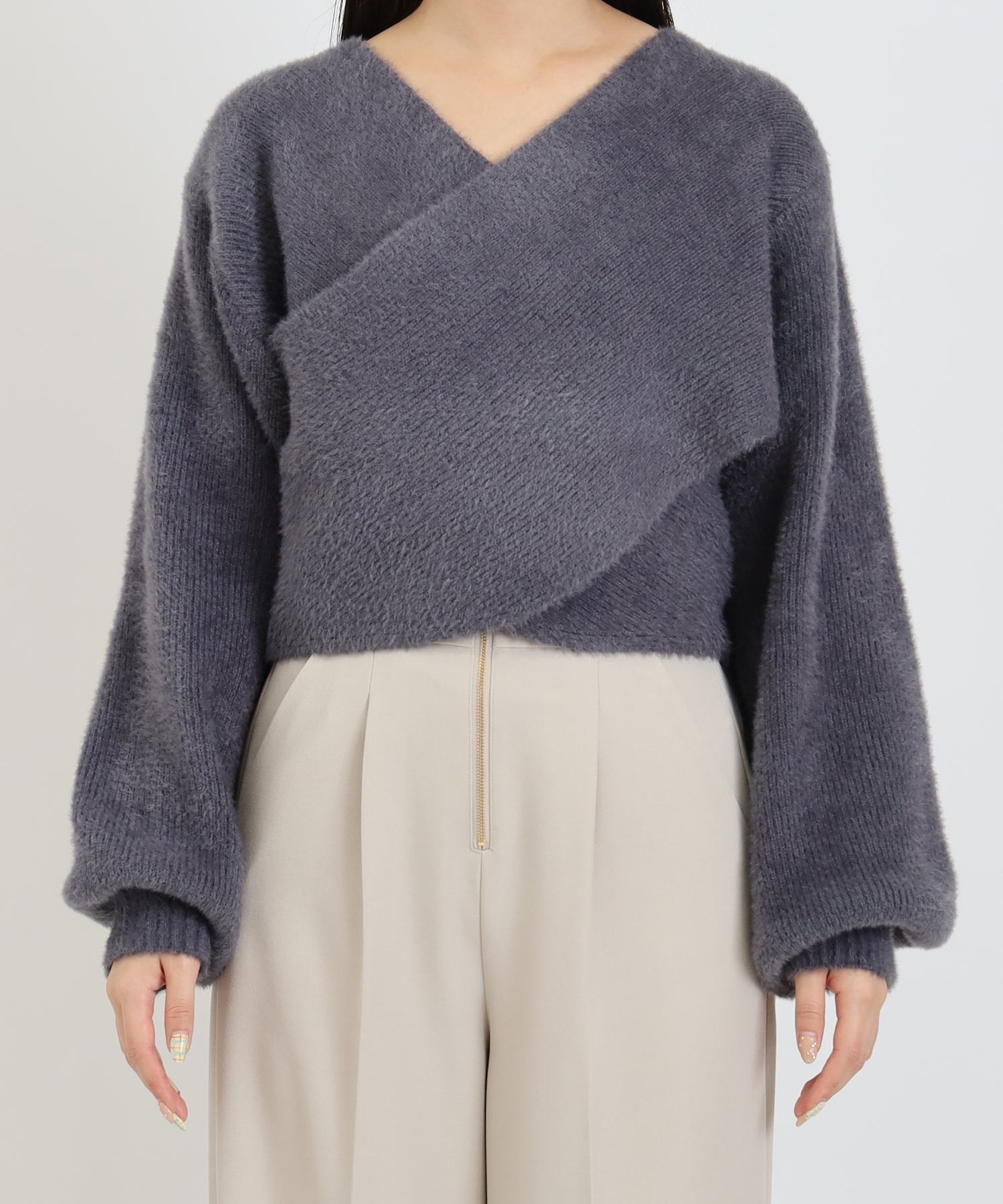 シャギーカシュクールニット