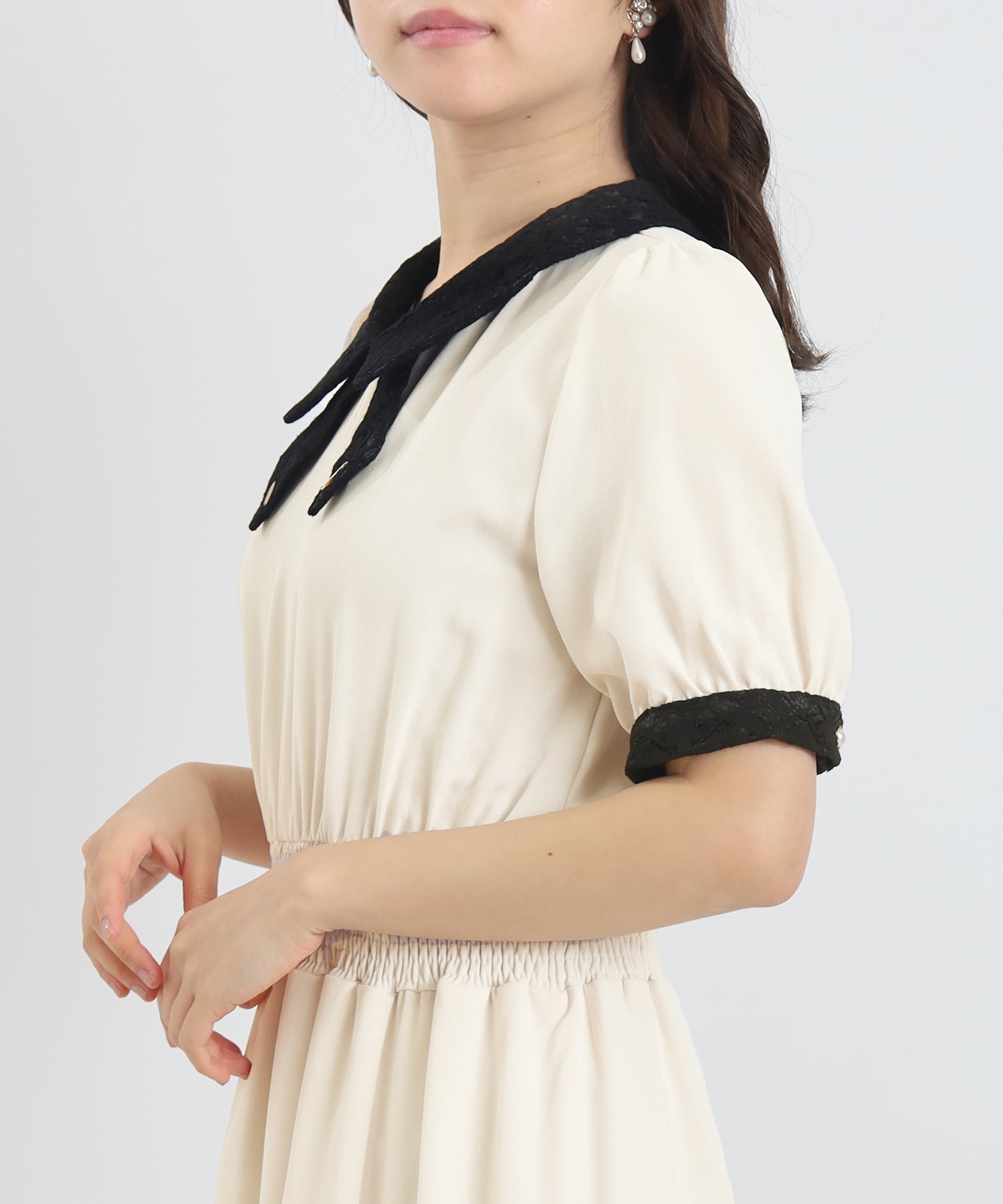 SPECIAL PRICE】レースリボン風襟ワンピース(ドット・無地)