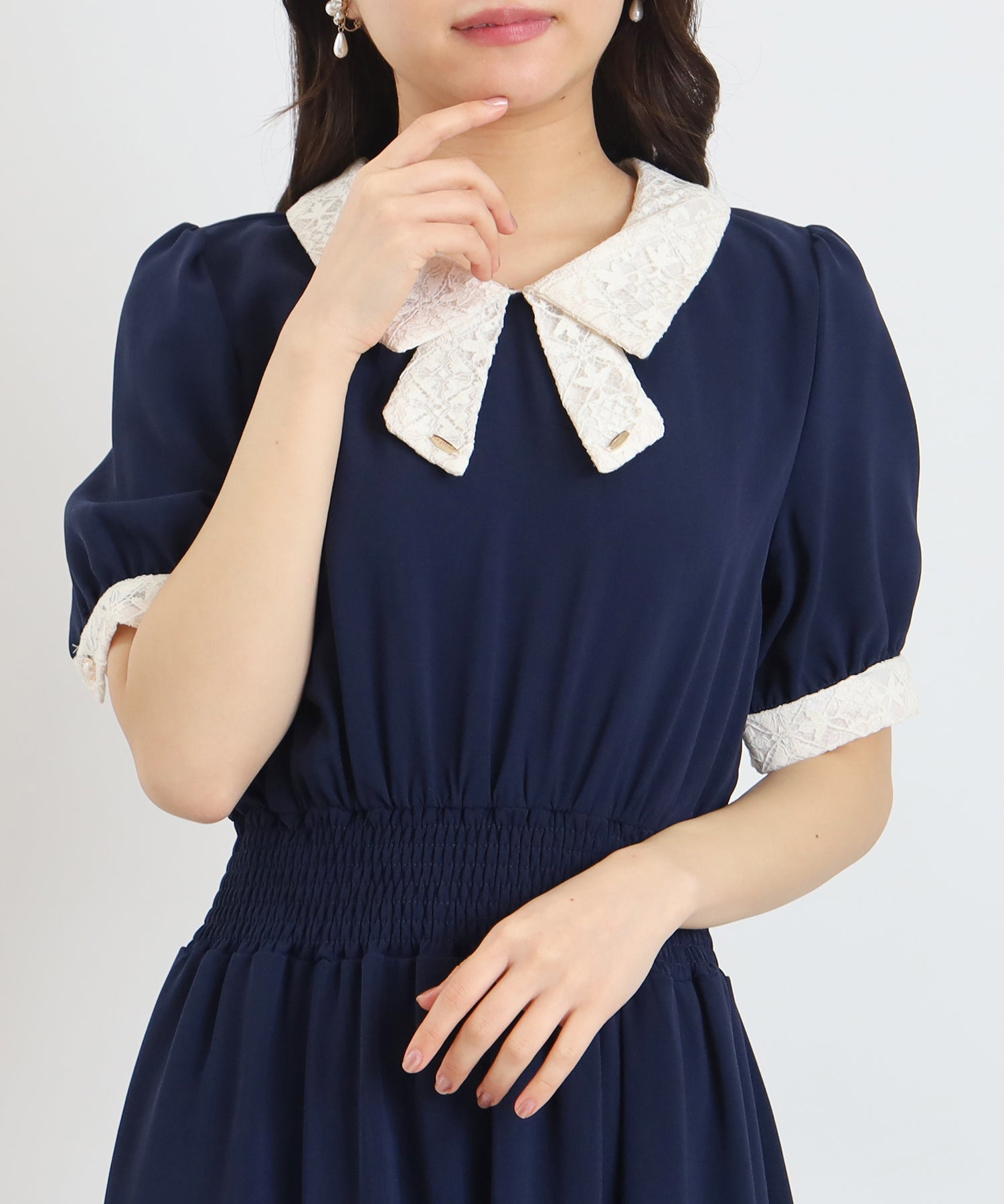 SPECIAL PRICE】レースリボン風襟ワンピース(ドット・無地)