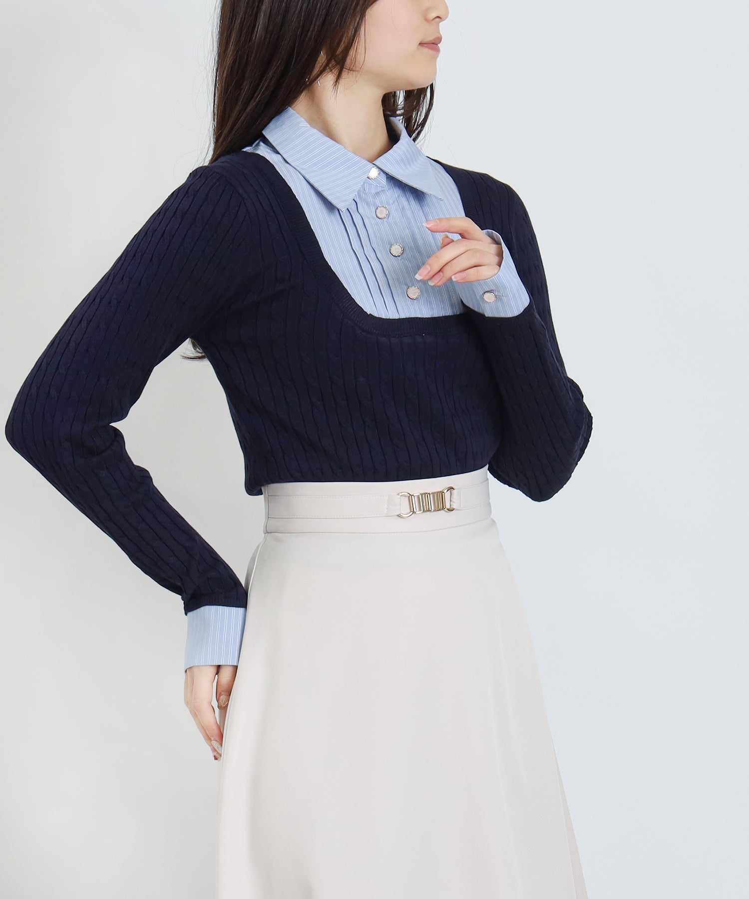 ネイビー　model：160㎝　骨格ウェーブ     着用サイズ：M