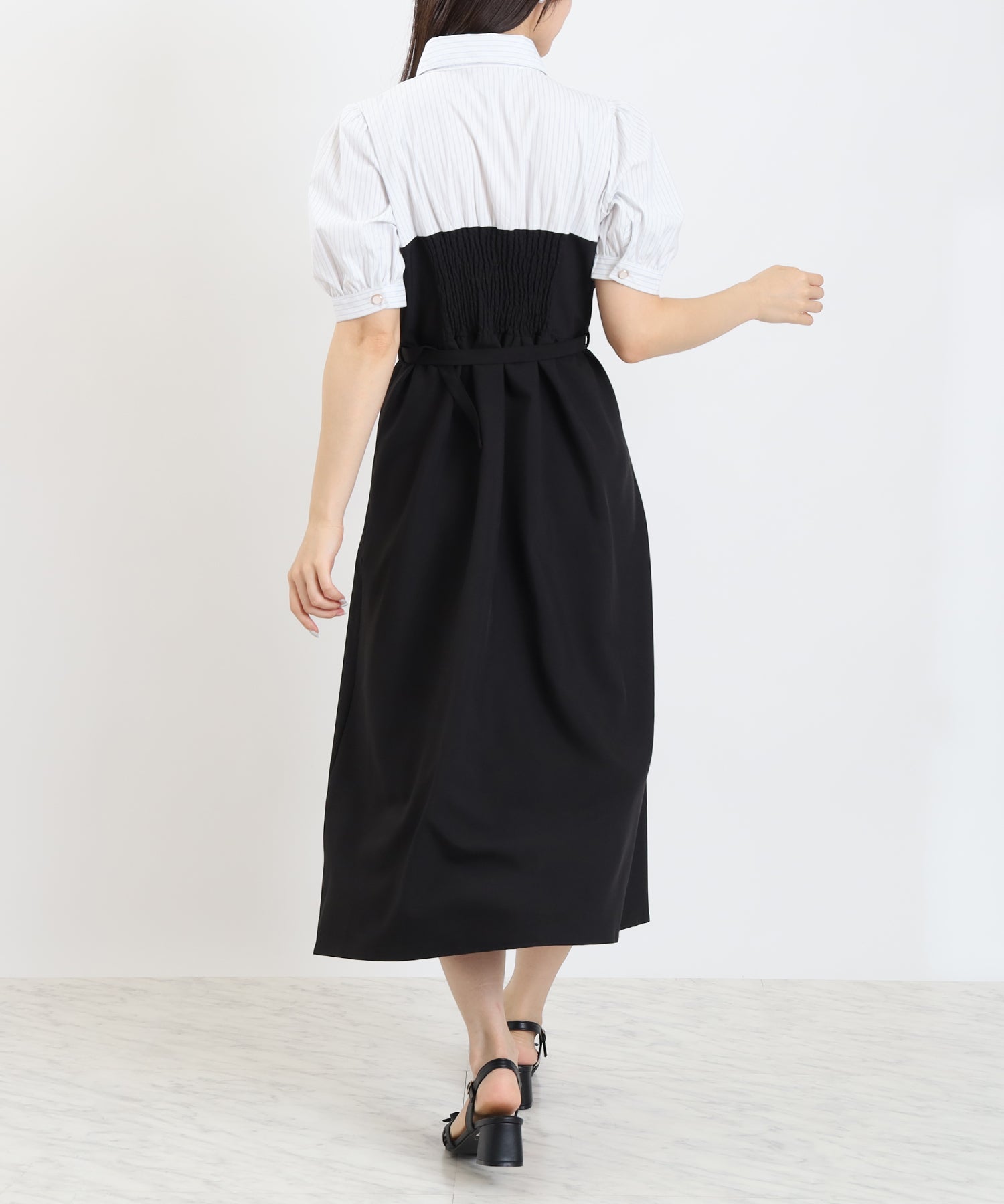 NEW】ベルト付きシャツドッキングワンピース