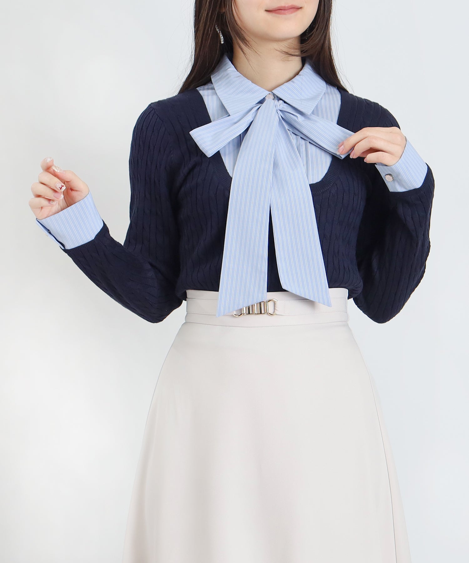 ネイビー　model：160㎝　骨格ウェーブ     着用サイズ：M