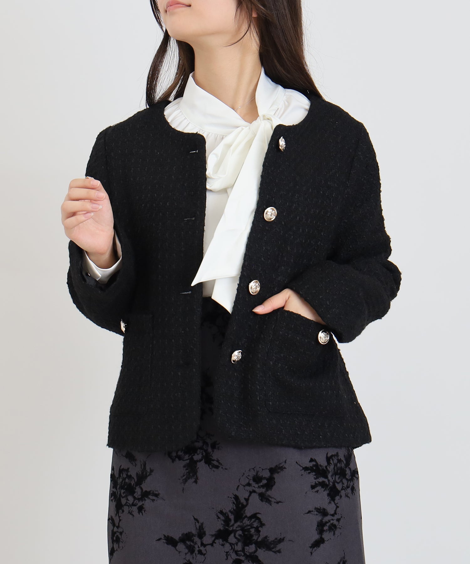 ツイードノーカラージャケット