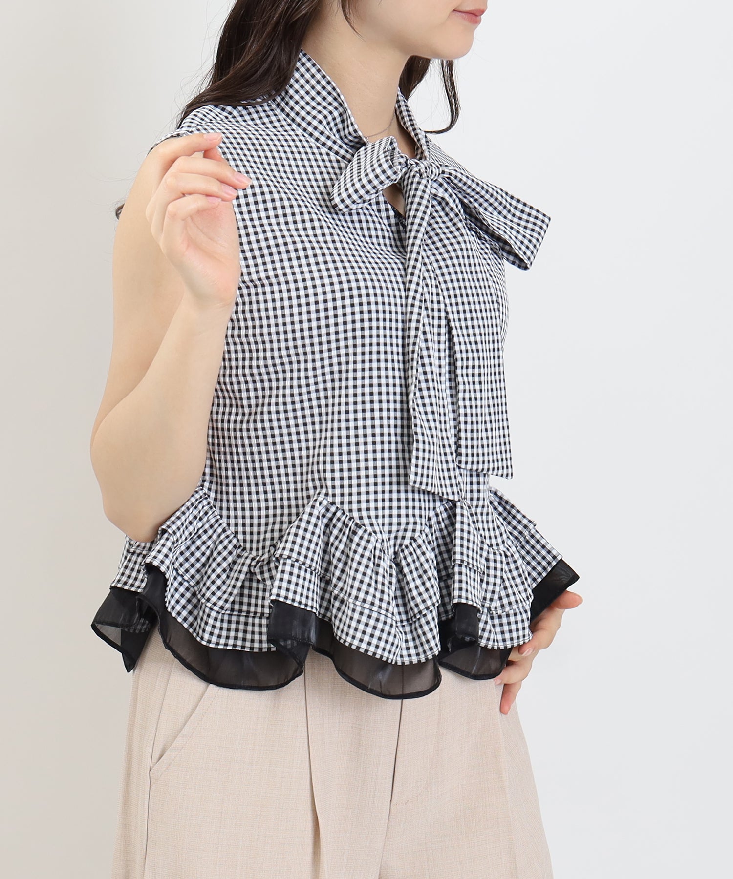 ブラック(ギンガムチェック)　model:160　着用サイズ：M
