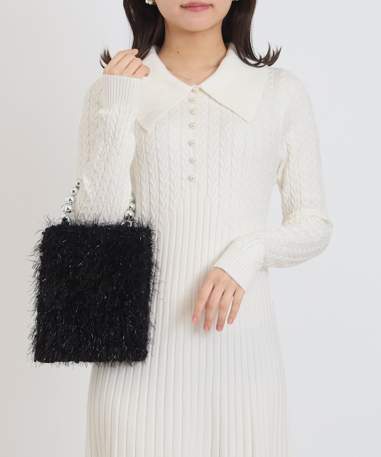 ビッグカラーフレアニットワンピース