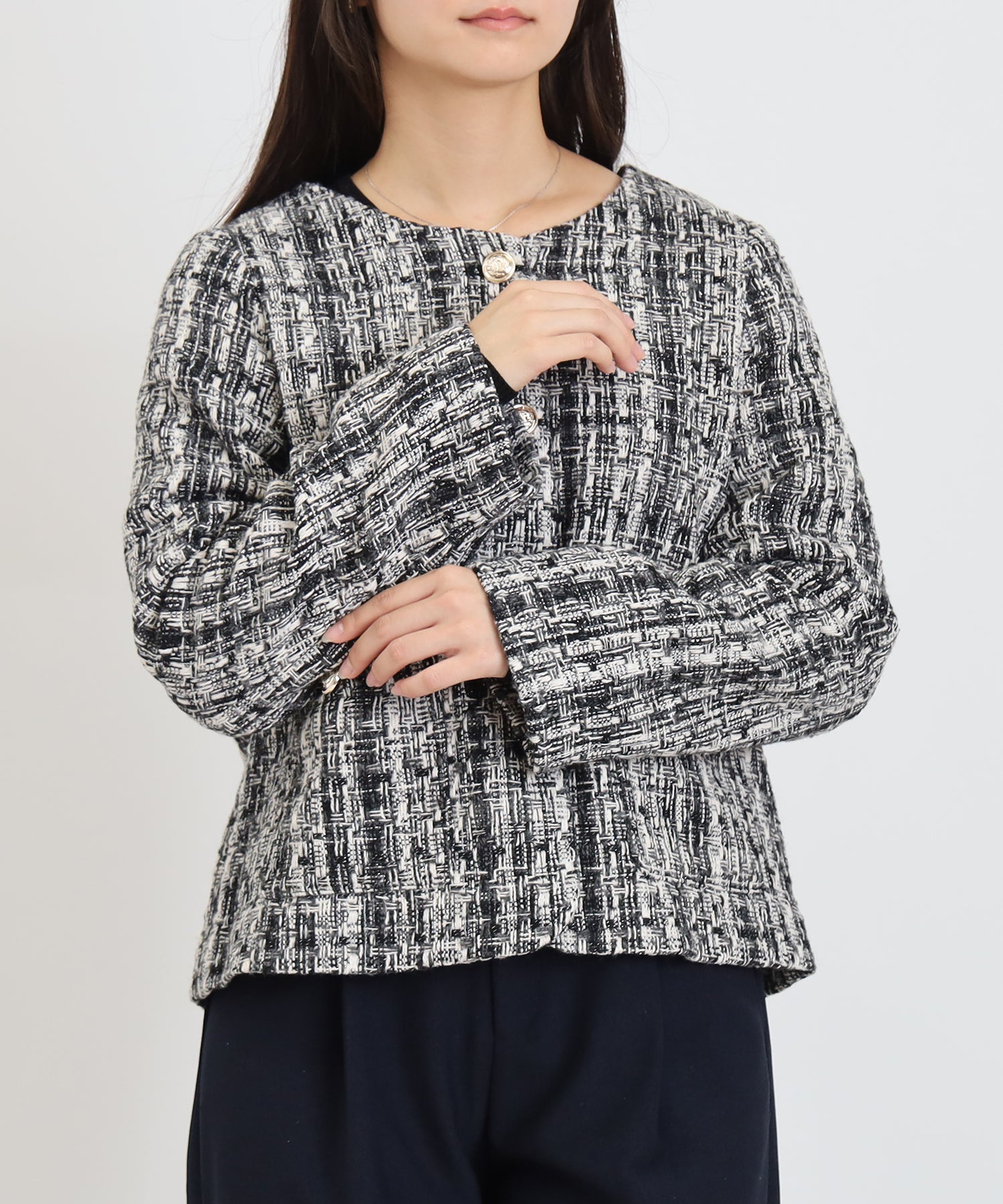 美品✨️セオリー 大きいサイズ ツイードノーカラージャケット イタリア 8 ツイードノーカラージャケット