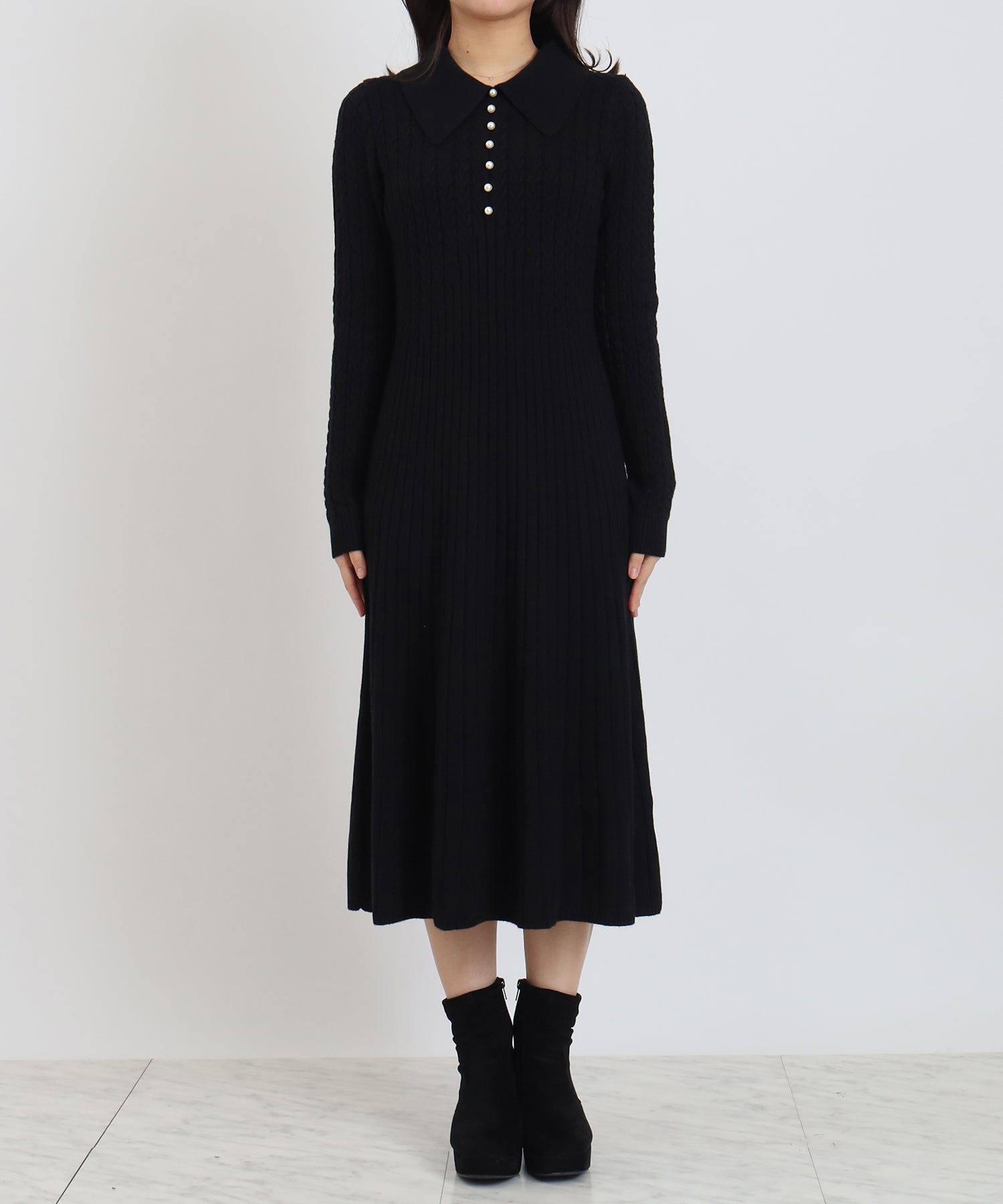 ビッグカラーフレアニットワンピース