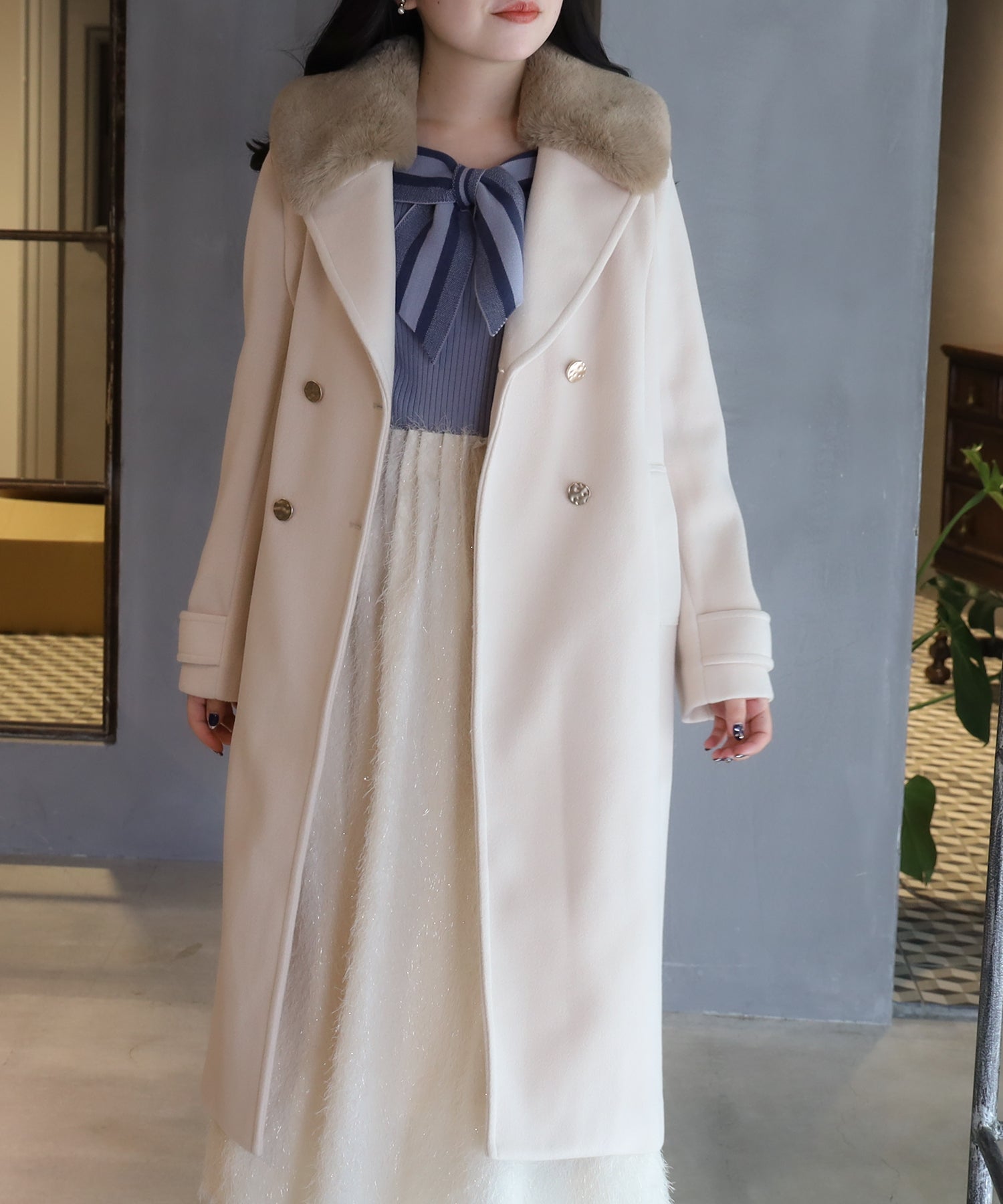 Double coat with wool beaver fur