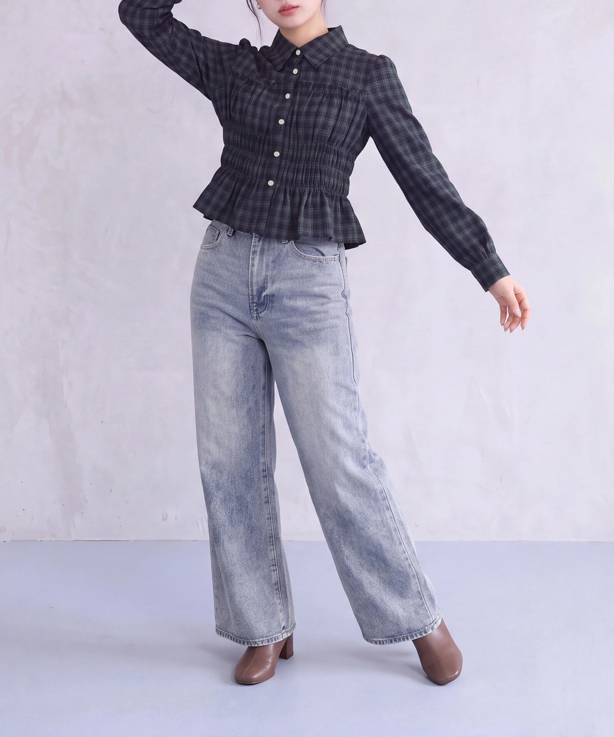 ネイビー(チェック) model：160cm　着用サイズ：M (AI画像)
